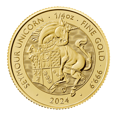 A picture of a 1/4 oz Tudor Beasts Seymour Unicorn Gold Coin (2024)